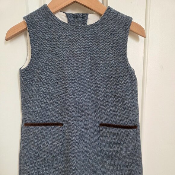 Papo d'anjo blue herringbone wool pinafore dress size 3 girls - Picture 1 of 9